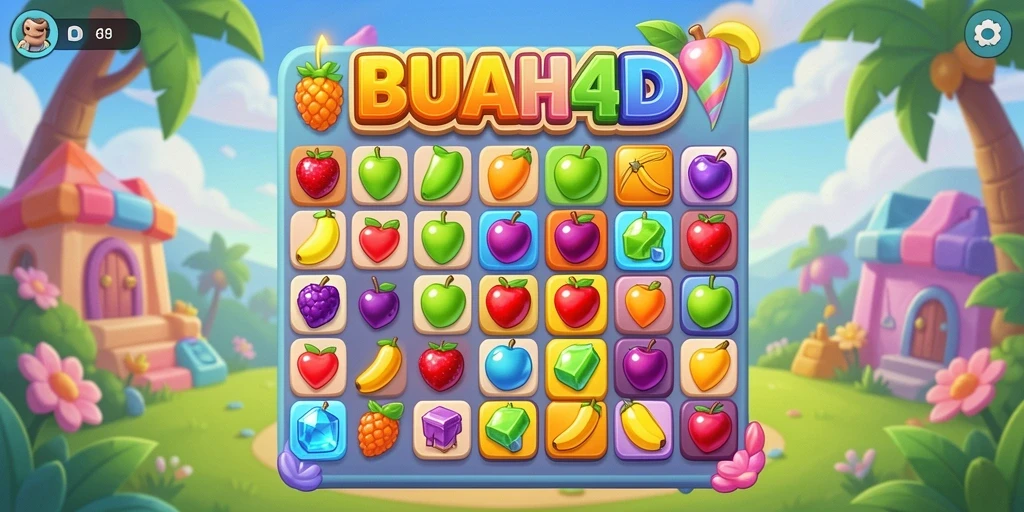 Screenshot BUAH4D menampilkan gameplay seru dan penuh warna dari permainan Match-3.