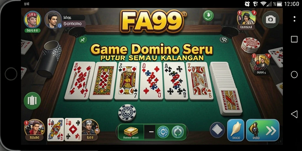Screenshot utama FA99 menampilkan gameplay seru dalam permainan Domino.
